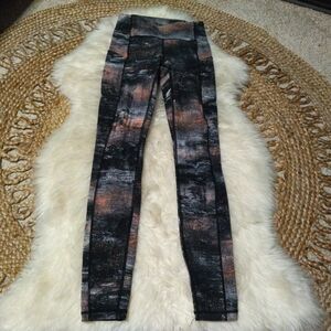 Lululemon Time To Sweat  Azurite Poppy Coral Black Leggings Size 2
